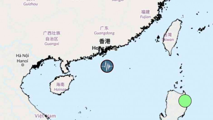 南中国海发生4.9级地震。天文台图片
