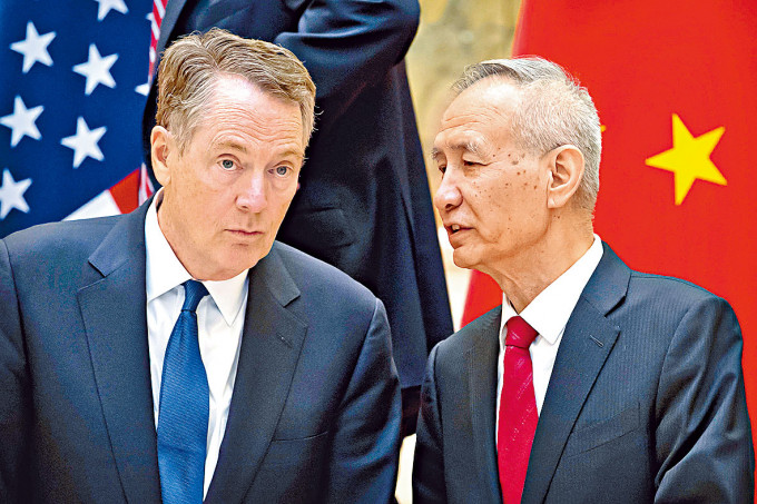 中美贸易谈判代表刘鹤和莱特希泽。