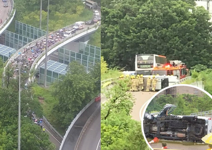 農夫車吐露港公路翻側，有網民拍攝到乘客徒步往廣福邨。網民Janic Chow 、Kelvin Ling、Keith Ho/ fb群組Tai Po 大埔