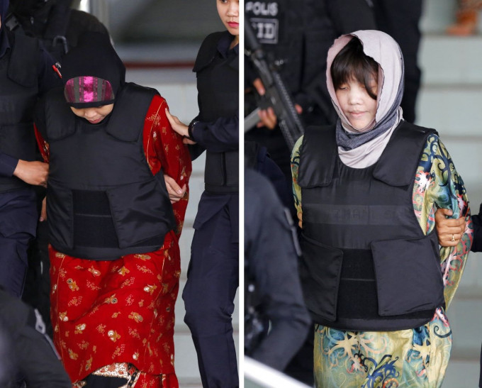 被告越南裔女子段氏香和印尼女子艾莎今日被裁定謀殺北韓領導人金正恩的兄長金正男的表面證供成立。AP圖片