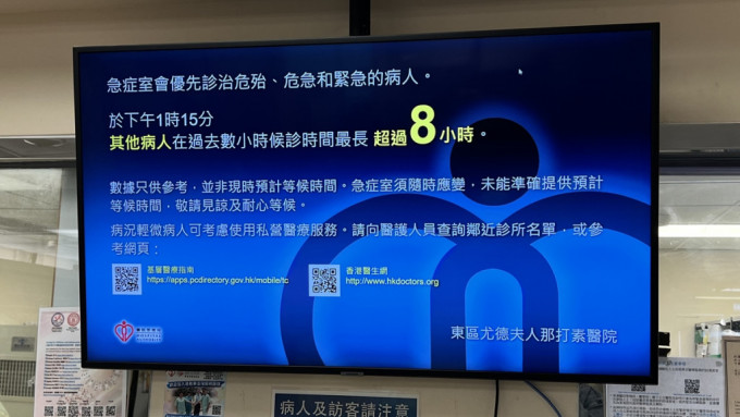 今午3間公立醫院急症室等候時間均超過8小時。資料圖片