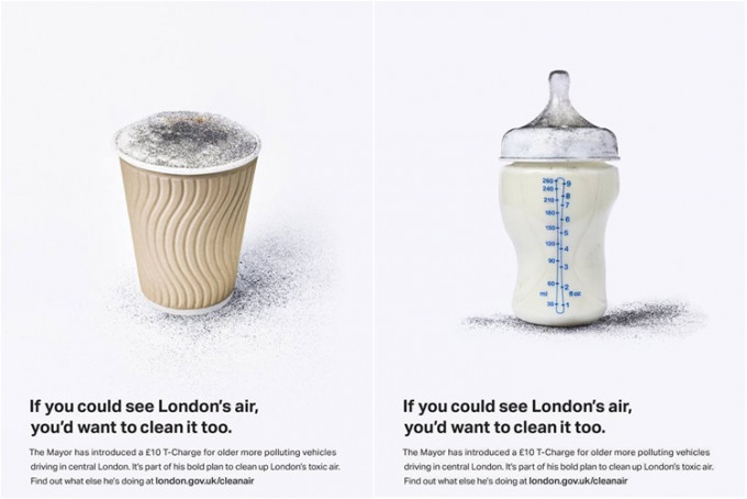 倫敦推出新廣告揭示倫敦空氣污染危害。網上圖片
