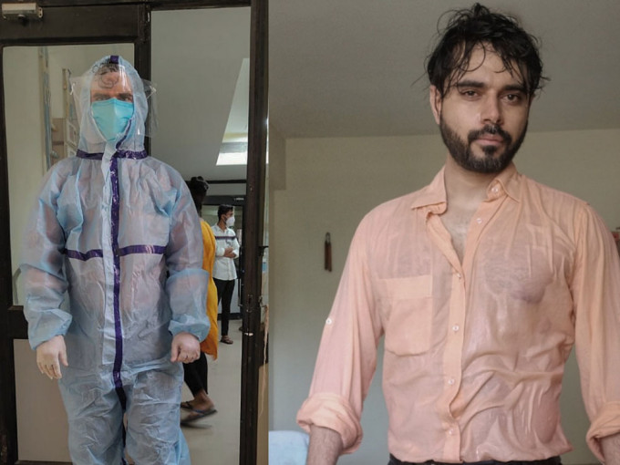 印度医生穿防护衣救人15小时，社交平台贴湿身照获网民激赞。