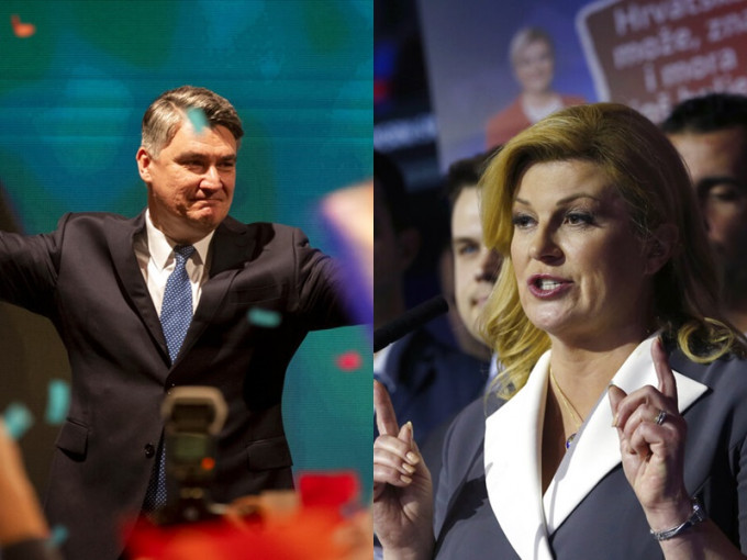 前总理米拉诺维奇（左），与现任女总统科琳达‧格拉巴尔—基塔罗维奇（右）再决高下。AP