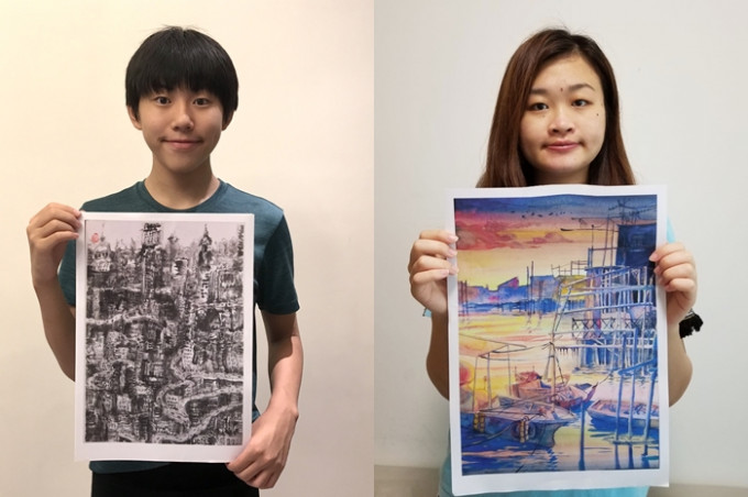刘见之（左）与谭诗晴（右）凭画作扬威国际，为港争光。（图片由博艺堂画室提供）