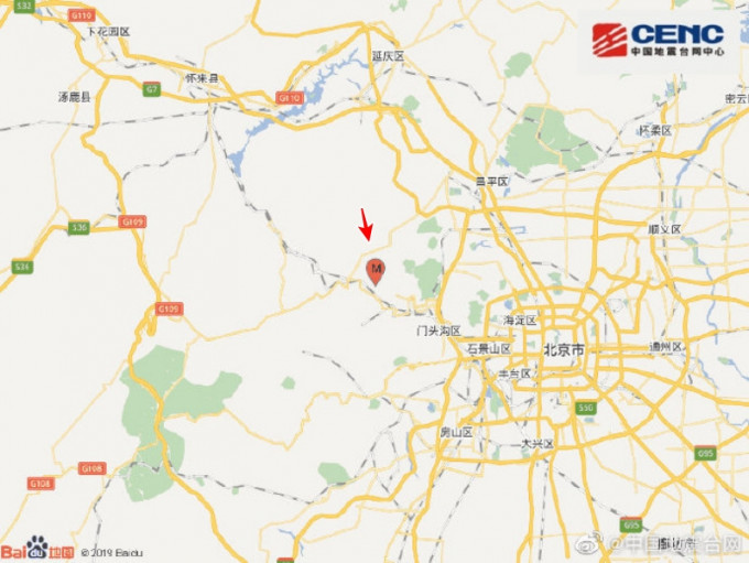 北京门头沟区周二凌晨发生黎克特制3.6级地震，震源深度18公里。网图