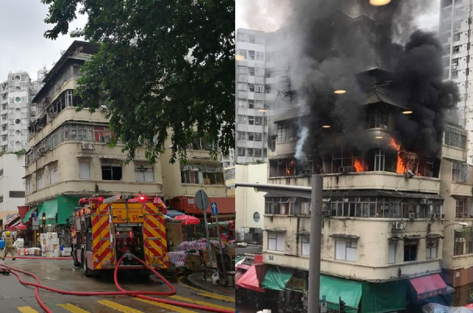 長沙灣永隆街唐樓昨發生縱火案，警方今午於現場帶走一名女子，懷疑與案件有關。