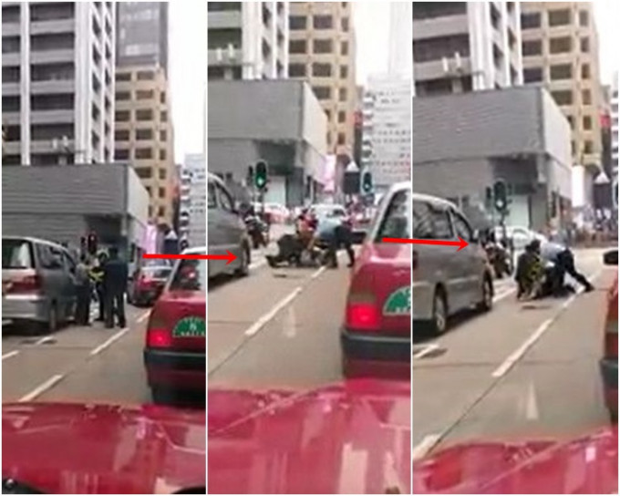 司機與數名警員理論及發生糾纏一同跌地。圖：網民Lee Fu Keung