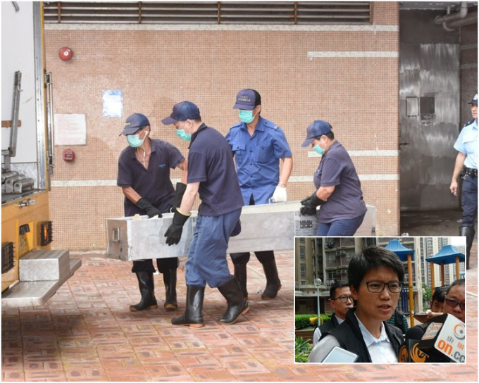 忤工將屍體運走，小圖為秀茂坪警區署理警司鄢曉宇。