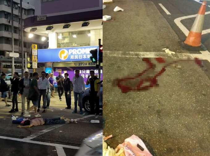 深水埗一名过路妇人遭小巴撞倒，重伤浴血倒卧地上。香港突发事故报料区fb群组