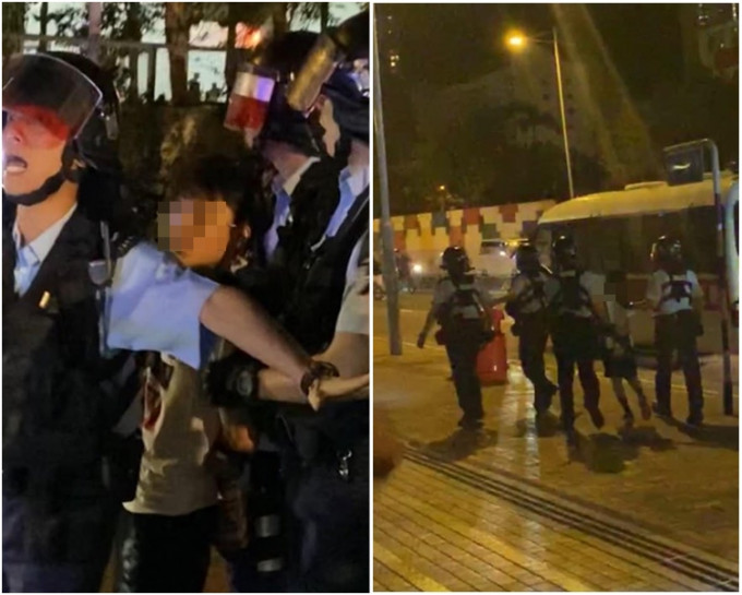 13歲男童被帶走後，引發警民衝突。fb 將軍澳主場圖片