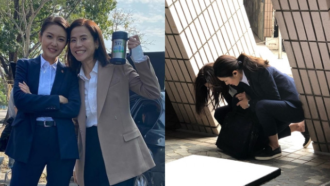 陈庭欣（左图左）在社交网贴出与宣萱的合照打卡，为二人参演的《G风暴》宣传。