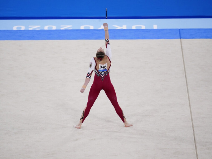 德國女子體操隊穿上覆蓋全腿的連身緊身衣比賽。AP相片