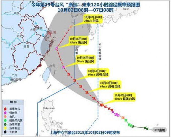「康妮」預計路線圖。圖:上海中心氣象台