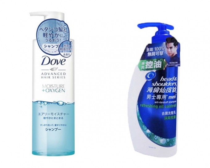 12洗頭水驗出可致敏防腐劑，「Dove」「海倫仙度絲」上榜。網上圖片
