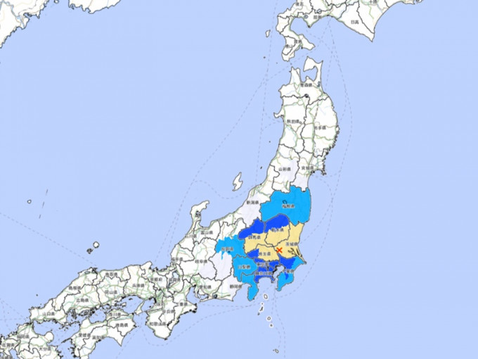 震度達黎克特制5級。圖:日本氣象廳