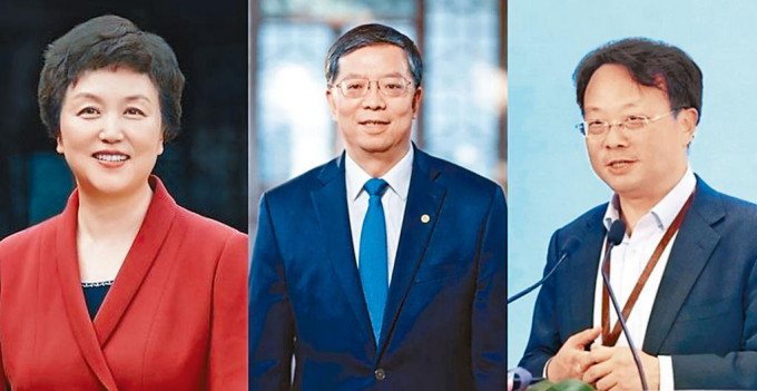 清华大学原书记陈旭、新任书记邱勇、新任校长王希勤（左至右）。