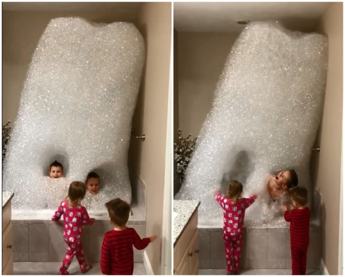 泡泡不断上升直逼天花板，让孩子们非常兴奋！片段截图