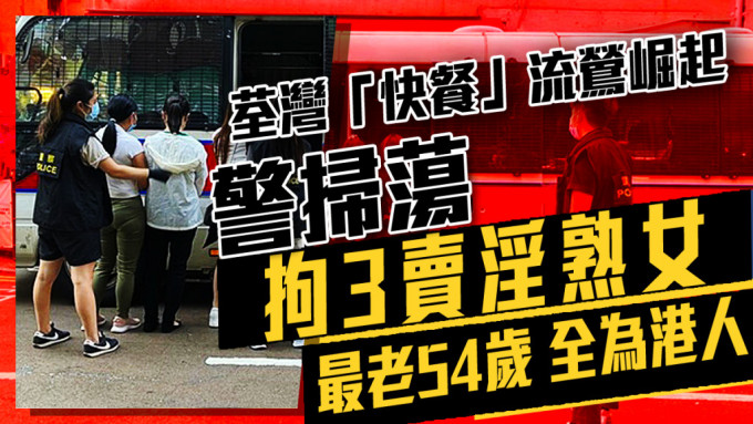 警方在荃灣進行掃黃行動，拘捕3名女子。警方圖片