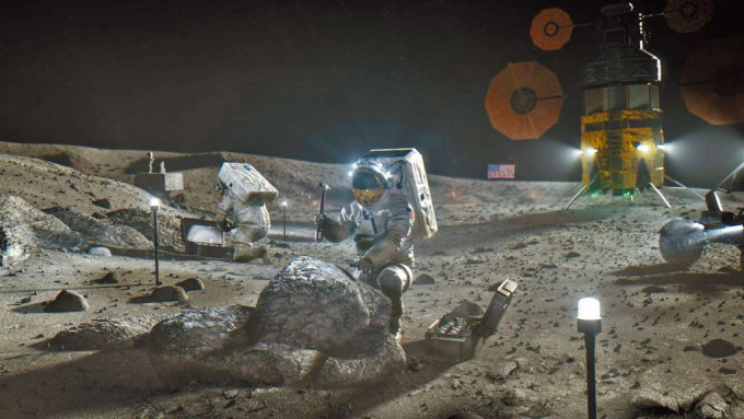 ■美国太空总署描绘新登月计画中在月球上的太空人。 