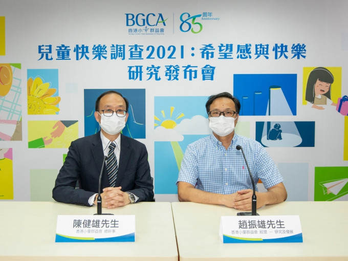 總幹事陳健雄（左）與研究及發展經理趙振雄（右）表示，調查發現兒童快樂程度下降。