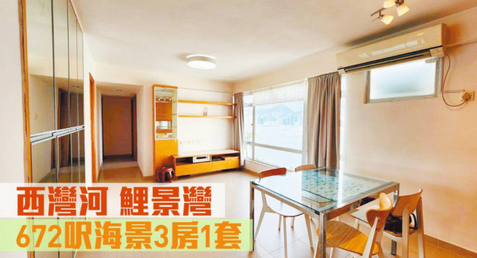 西灣河鯉景灣觀峰閣高層G室， 實用面積672方呎， 以 1,130萬元放售。