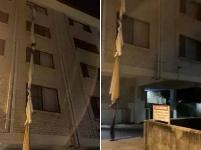 澳州一名男子用牀单结绳，以游绳方式从4楼逃出隔离酒店。