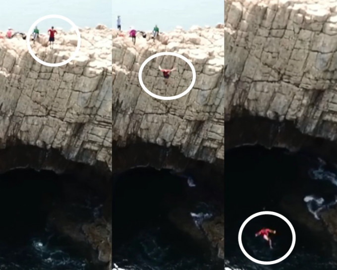 狂人北果洲20米高懸崖跳水。影片截圖