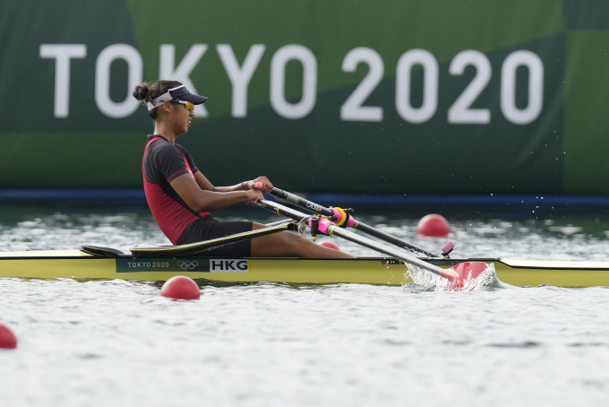 洪詠甄完成奧運女子單人雙槳賽，排名廿三位。 AP