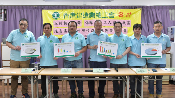 香港建造業總工會及屬會上月下旬至本月初，問卷調查發現逾8成工友反對輸入外勞，擔心影響本地工人就業等。陳極彰攝