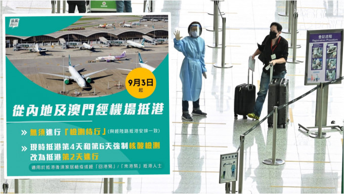 内地经机场抵港人士今起免「检测待行」 。资料图片（小图为fb「添马台」图片）