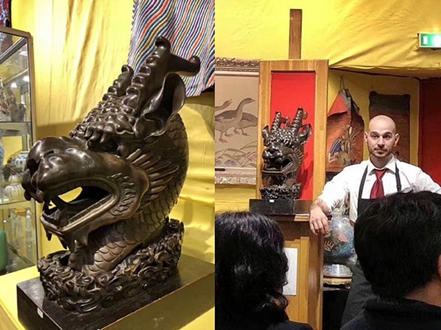 青銅龍首雕像被一名華人買家以2100萬拍下。網圖