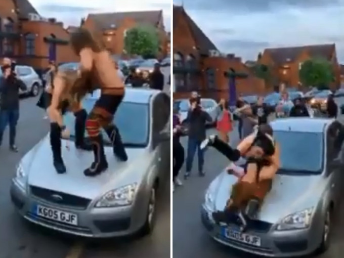 英國考文垂發生一起激烈摔角賽，由美國摔角明星Joey Janela對一名15歲少女。　影片截圖