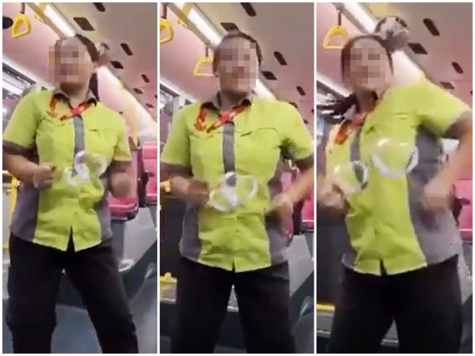 近日网上疯传一段短片，一名九巴女车长在车厢内玩抖音，并扭腰热舞。网上影片截图