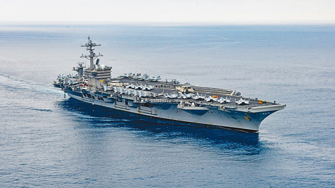 将参加「大规模全球演习」的美军卡尔文森号航空母舰，上月在太平洋行驶。