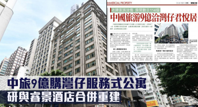 香港中旅收購灣仔服務式住宅君悅居，作價8.98億元。