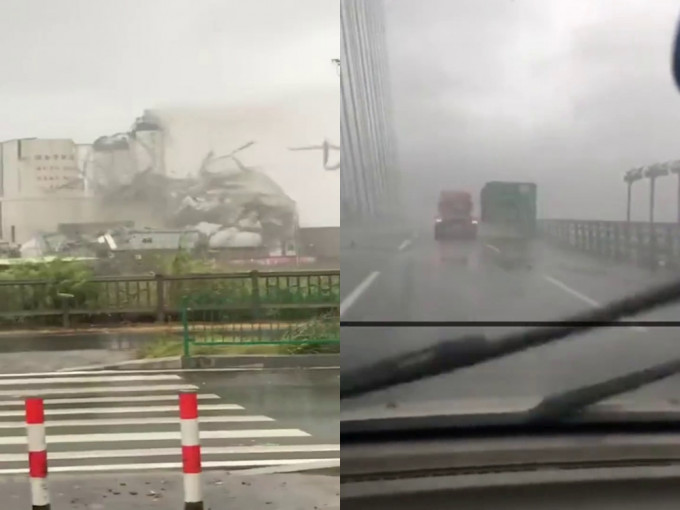 颱風米克拉登陸福建造成破壞，刮倒廠房貨櫃被吹落。(網圖)