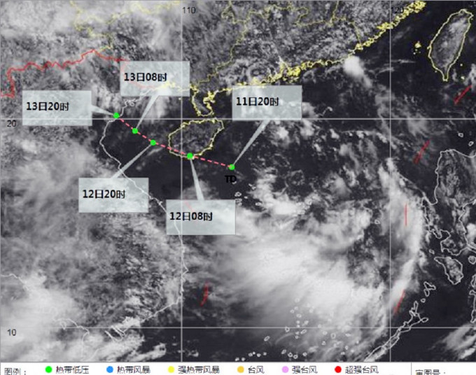 热带低压可能于12日在海南岛东南部沿海地区登陆。三亚市气象局图片