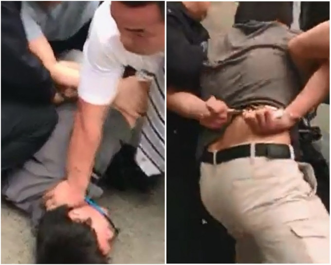图左，徐骏铭遭叉颈压在地上。now电视截图