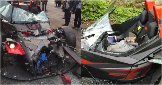 超級跑車損毀嚴重，司機傷重不治。網圖