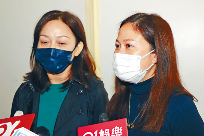 鄭啟泰胞妹Fiona及未婚妻王雁芝離開醫院前向傳媒交代狀況，王雁芝不時面露微笑，表現堅強。