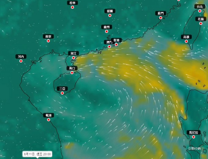 南海中部的低压区会逐渐发展，并于明日移向海南岛一带。天文台