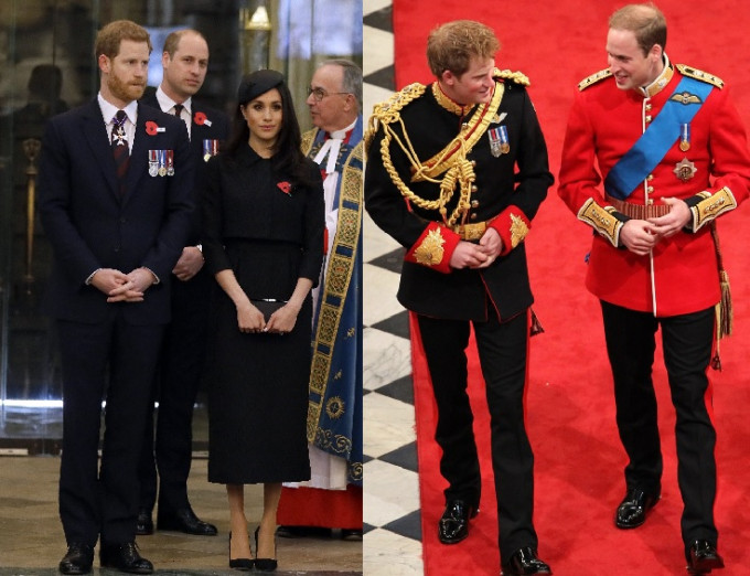 （右圖）威廉王子2011年與凱特王妃年結婚時，亦是由弟弟哈里王子做伴郎。