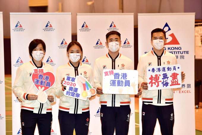 (左起)張雁宜、謝影雪、鄧俊文及伍家朗將出戰東京奧運。梁柏琛攝