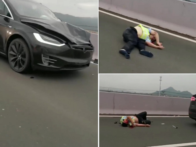 浙江两名交通警处置交通事故时，被Tesla电动车撞倒。