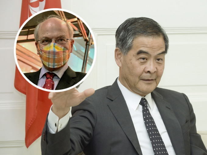 香港大律师公会新任主席夏博义（小图）及全国政协副主席梁振英（大图）。资料图片