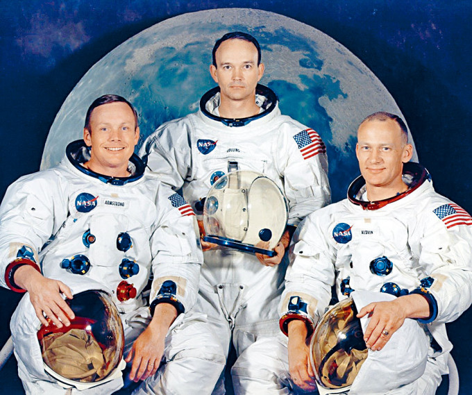 ■阿波罗十一号登月任务的太空人（左起）杭思朗、柯林斯、艾德灵。