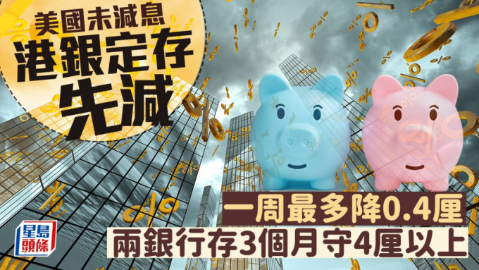 定存攻略｜美國未減息 港銀定存先減 一周最多降0.4厘 兩銀行存3個月守4厘以上