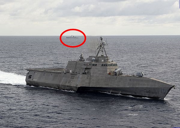 「吉福兹号」在南海遇上一艘解放军「054A型」护衞舰（红圈）。 美国海军图片