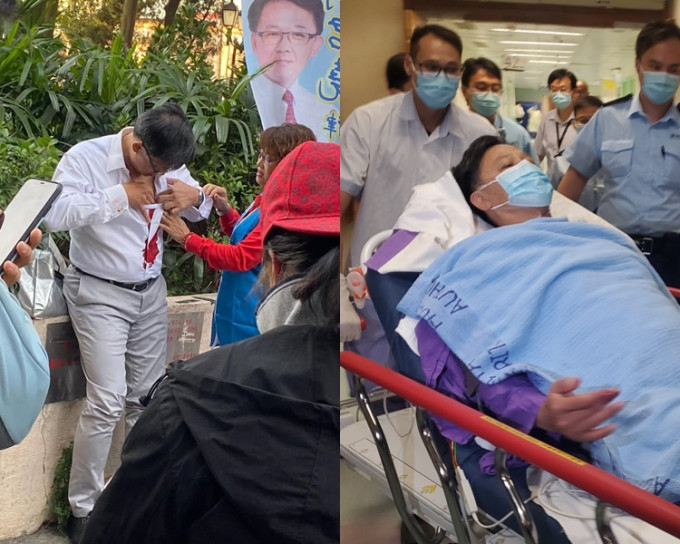 立法会议员何君尧在屯门遇袭受伤。 梁国峰摄及FB图